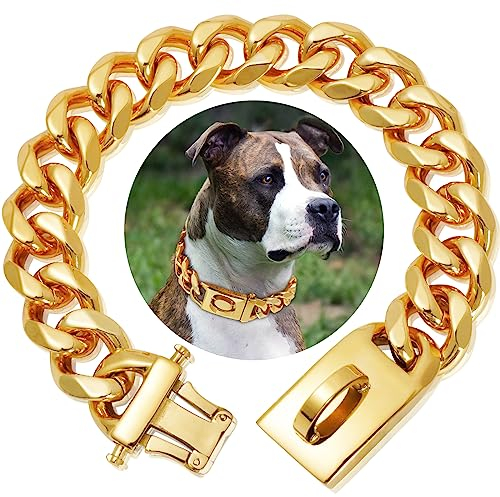 Goldenes Rostfreier Stahl Hundehalsband Metall Hundehalsband Hundekette Pet Halsband für mittlere und große Hunde(55cm)