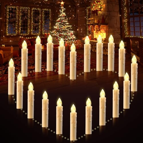 Cimetech 20 LED Floating Candles - Wireless, Dimmable Fairy Lights for Christmas, Wedding, Birthday & Party Decoration
