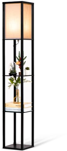Neviland Floor Lamps with Shelves for Living Room, 3 Layers Morden Standard Lamp with LED Light for Bedroom, Office, Black