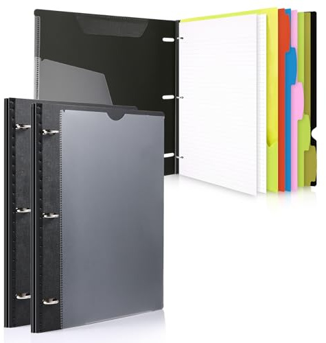 WOT I 2-Pack Telescoping 3 Ring Binder Notebooks - Customizable Cover, 5 Dividers & Pocket Folder in One Slim Organizer (60 Sheets Included), Black
