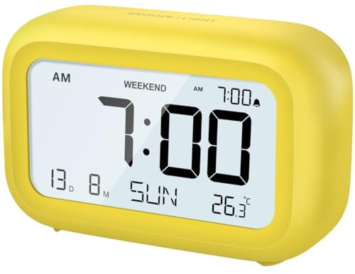 DOOMAY Despertador Digital de mesita de Noche – Reloj con batería con Volumen de Pantalla LCD Ajustable y Modo de Fin de Semana para Dormitorio, Escritorio y Viajes (Y-Amarillo)