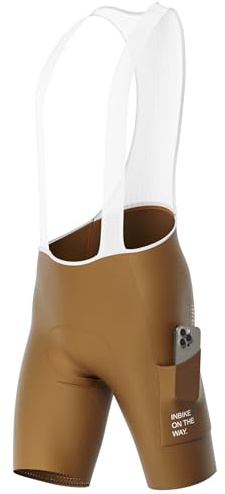 INBIKE Cuissard à Bretelles Cuissard Velo Homme avec Poches Cuissard Cyclisme VTT Short de Cycliste Rembourré Gel 3D Bib Séchage Rapide et Respirant Marron S