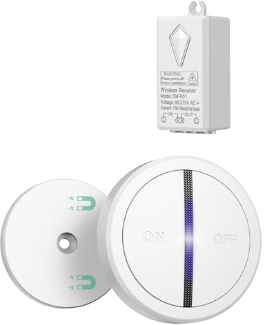 UTOI 230V Funk Lichtschalter Funkschalter Set mit Fernbedienung & Empfänger, Kabelloser Wandschalter mit Magnetfuß, drahtlose Ein/Aus Steuerung für Lampen und elektrische Geräte