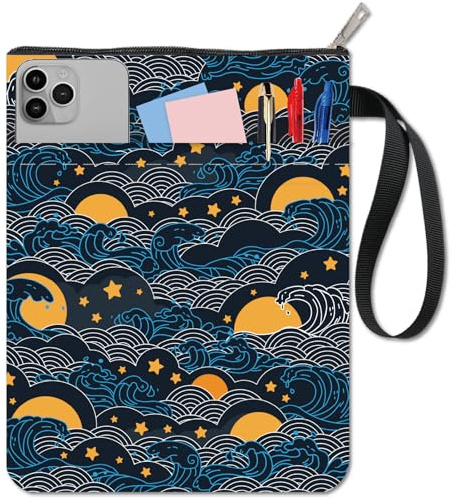 CRASPIRE Wave Book Sleeve Star Book Protector Moon Book Covers for Paperbacks Couverture de livre en tissu lavable avec fermeture éclair et pochette supplémentaire pour les amoureux des livres Cadeaux