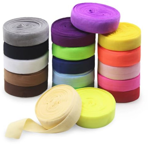 Jamsinmu Schrägband Elastisches Band Stretch Foldover Feindelastikband für Manschetten Hosen Shorts 36 Yard Matt Color 20mm