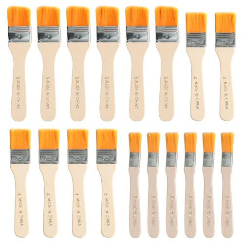 18 Pcs Pinceaux Peinture, Pinceaux Peinture Acrylique, Pinceau Peinture Mur, Pinceau Plat Peinture, Lot de Pinceaux Peinture pour Peinture, Vernis, Peintures, Bricolage (15/25/30 mm)