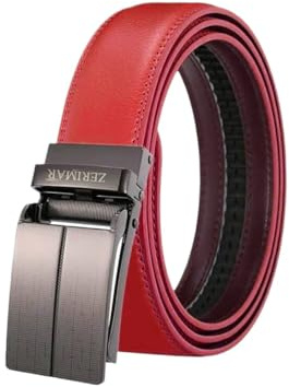 Zerimar, Cinturón para Hombre de Piel Vacuno Genuino, Hebilla Trinquete Automática y Ajustable, Ancho 31mm, Accesorio para pantalones, Talla 110, Rojo