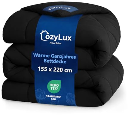 CozyLux Edredon Cama 90, Edredón Acolchado 155x220 cm, Relleno Nordico 300 gr/m² 100% Microfibra, con 4 Presillas en Las Esquinas, para Invierno y Otoño, Cálido, Lavable a Máquina, 155 × 220, Negro