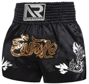 Agoky Kids Boys Girls Muay Thai Shorts Boxing Fighting Kickboxing MMA Training Trunk Punching Training Bottoms A Black 8-12 Years