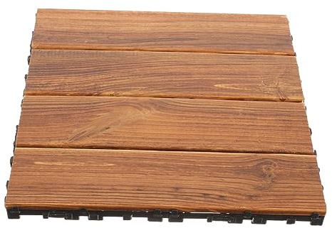 SEWACC Outdoor Interlocking Decking Tile for Balcony and Garden Self Assemble Carbonized Wood Floor with Easy Installation Low Maintenance Patio Decking Boards with Hard Wax Oil Finish