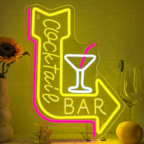 Signship Cocktail bar neonskylt pil cocktailbar LED-skylt dimbar cocktail LED-bokstäver, öl lysande skyltar väggdekor för cocktailbar, bar, krog, klubbar, vardagsrum, fester, gåva