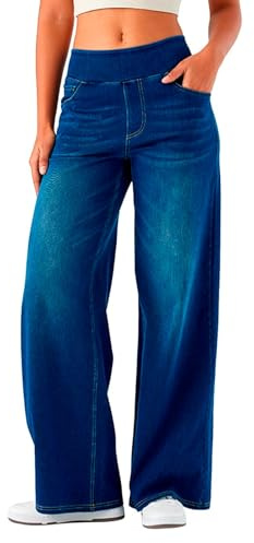 Jeans Donna Vita Alta Autunno Invernali Gamba Dritta Jeans Donna Elasticizzati Larghi Currvy Pantaloni in Denim Tinta Unita con Tasche Pantaloni donna Estivi Gamba Dritta Slim Fit (Dark Blue, XL)