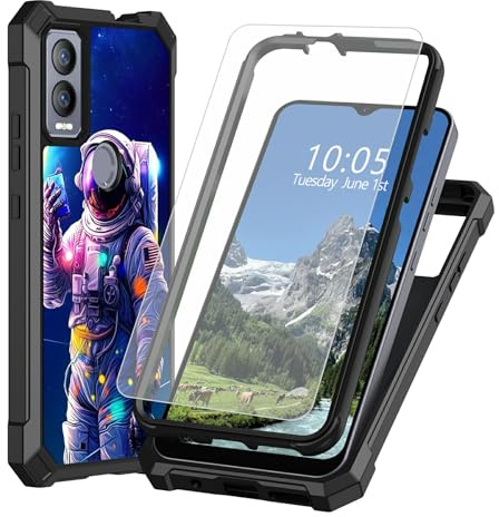 DIGTIALL Fodral för Cricket Magic 5G/ATT Propel 5G 17,2 cm med skärmskydd i härdat glas, dubbla lager kraftigt stötsäkert skyddande fodral, astronaut