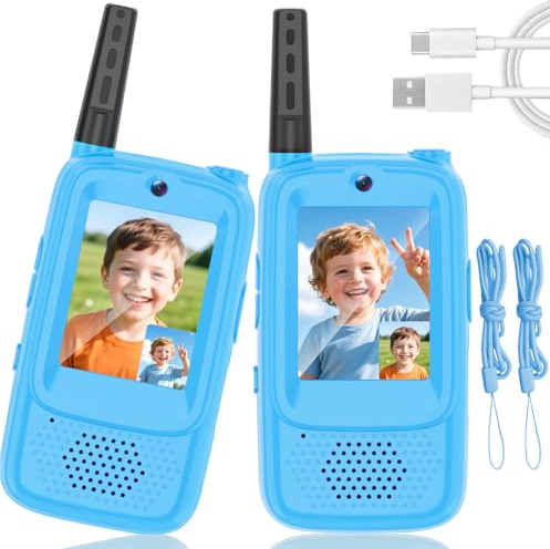 Video Walkie Talkies for Kids, 2 Pack Rechargeable Kids Walkie Talkies Long Range Outdoor Christmas Birthday Toddler Toys Gifts for 3-12 Year Old Boys Girls for Outside, Camping, Travel, Hiking, Blue