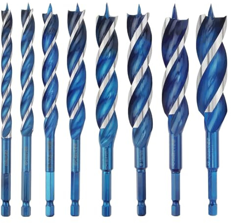 Yuentoen Lot de 8 foret bois hélicoïdaux –Tige hexagonale 6,35 mm – 8mm à 22mm – Foret à bois hélicoïdal adapté au bois dur et au bois tendre