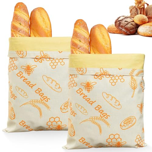 2 bolsas de pan de cera de abejas, 43 cm × 33 cm, bolsas de pan de lino, reutilizables, con cera de abejas y lino, para pan casero y productos horneados (patrón de abeja)