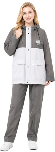 MEIJMJIA YMTECH Ensemble de Pluie 2 Pièces pour Homme et Femme, Imperméable, Veste et Pantalon à Capuche, Visière Amovible, Bandes Réfléchissantes