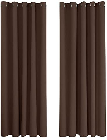 Deconovo Curtains Mocha Super Soft Thermal Insulated Eyelet Blackout Curtains Bedroom 66 x 90 Inch Drop Dark Mocha 2 Panels