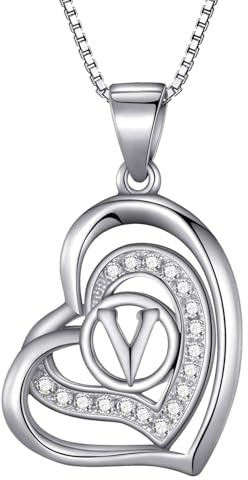 Morella damhalsband hjärta bokstav V 925 silver rodierad med zirkonia-stenar vit 46 cm