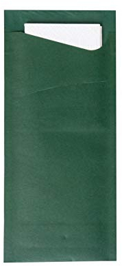 PG PrimeGuest SUPPLY Bestecktasche Papier 85x190mm mit 2-lagiger Tissue Serviette in Weiß, Serviettentasche ideal für Gastronomie und Feiern 100 Stück (Dunkelgrün)