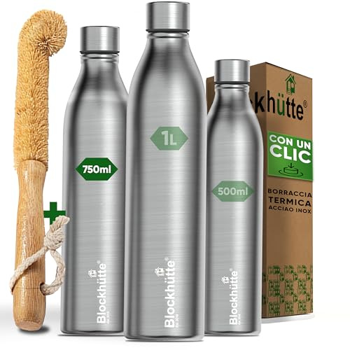 Blockhütte Trinkflasche Edelstahl 750ml I Isolierte Thermosflasche, Wasserflasche Kohlensäure geeignet auslaufsicher, spülmaschinenfest, ideal für Sport, Wandern, Kinder - BPA-frei
