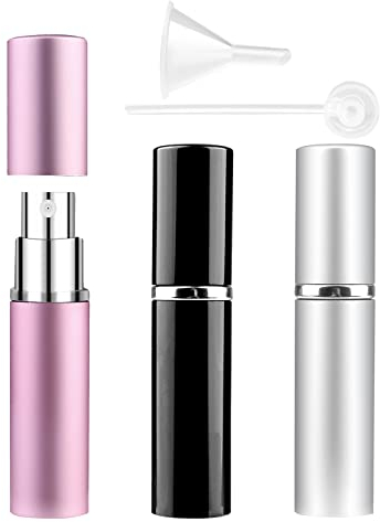 Zingso Refillable Travel Perfume Atomiser Bottles, 3 Pcs 6ml Mini Portable Spray Bottles Refillable Perfume Aftershave Atomiser Empty Travel Bottles with Funnel (6ml (Pink+Silver+Black))