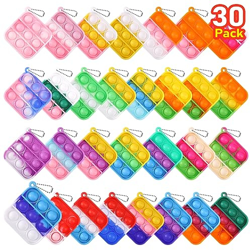 Kids Party Favors Fidget Toys Bulk 30 Pack Mini Pop Fidget Keychain Its Birthday Party Favors for Kids 4-8,8-12 Small Classroom Prizes It End of Year Gifts for Students from Teacher