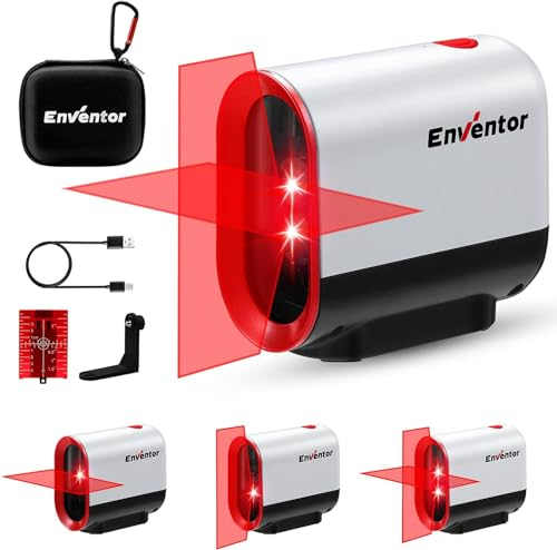 Enventor Rechargeable Laser Level, 20M 2200mAh Li-ion Battery Laser Level Self Leveling with Pulse Mode, 20 Hours Working Time, 360° Magnetic Base, Switchable Horizontal/Vertical/Cross line