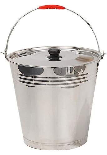 BESTonZON Seau en Acier Inoxydable avec Couvercle Et Poignée Seau à Lait Seau à Lait Lait Peut Fourre-Tout Cruche Seau à Cendres Ranch Seau à Traire Fournitures de Soin du Bétail 24Cm