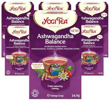 Yogi Tea, Ashwagandha Balance, Organic Herbal Tea, Blend of Ashwagandha, Acerola Cherry and Passionflower, 6 Packs of 17 Tea Bags (102 Teabags Total)