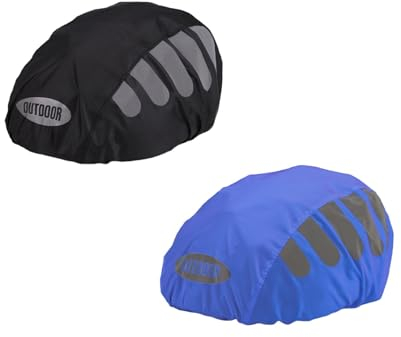 KAREN66 Regenschutz für Fahrradhelm - 2 Stück Helmet Raincover Helmschutz Atmungsaktiver und Wasserfester Helmüberzug Reflektierende Fahrrad Regenhaube Universal Helm Überzug (Schwarz+Blau)