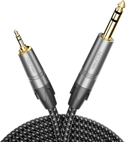 deleyCON 2m Cable de Instrumento Jack 6,35mm a 3,5mm TRS (Estéreo) AUX - Calidad de Estudio - de Cobre OFC Puro (AWG24) - para Amplificador Mezclador Guitarra Eléctrica Bajo Teclado
