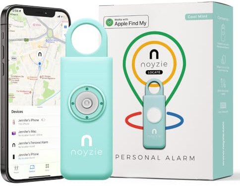 Personal Alarm for Women with GPS Tracker — Self Defence Keychain with Siren, Works with Apple Find My App, 130dB Loud Safety Alarm Sound, USB Rechargeable Bluetooth Key Finder (Cool Mint)