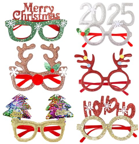 MOPQMKT Weihnachten Brillengestell 6pcs Gläser Cartoon Nette Sortierte Kinder Cartoon niedliche, Foto Requisiten, Weihnachtsgeschenke, Zubehör, Erwachsene und Kinder Party Gläser