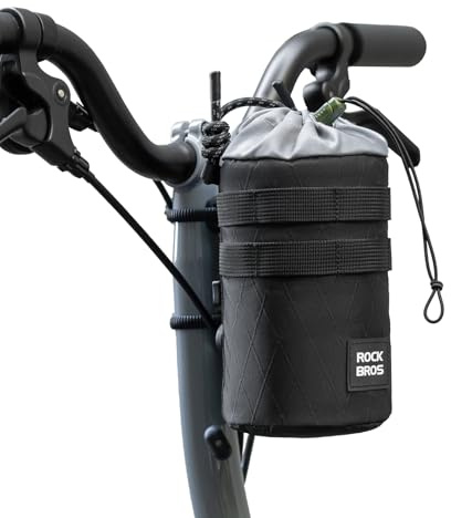 ROCKBROS Borsa per Bottiglie da Bicicletta, Borsa da Manubrio per Borraccia Bici, Portabottiglie Porta Borraccia Termico Regolabile, con Tracolla, per Bici Pieghevole e Scooter, 1,2L, Nero