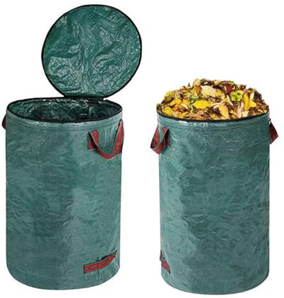 Hitopin Sacs de Jardin, 2x120L Sacs de Déchets Jardin, Sac De Jardin Réutilisables, Sac Jardin Avec Poignées e Couvercle, Stable et Pliable, pour Déchets de Jardins, Herbe, Feuilles, Haie (Vert)
