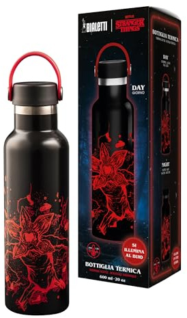 Bialetti Bottiglia Termica Stranger Things, Si illumina al buio, perfetta tenuta della temperetura, no Lavastoviglie, capienza 600 ml