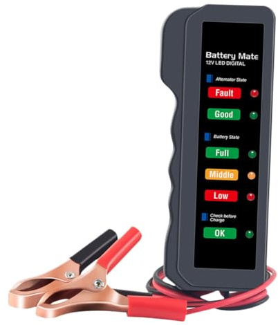 Parliky Tester Batteria Auto Portatile e Rilevatore Batteria Professionale con Rame Misurazione Accurata e Avviso Sovraccarico