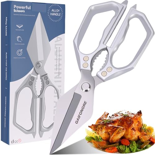 GAIFONGRE Heavy Duty Kitchen Scissors, Sharp Multifunctional Shears for Food with Full Metal Construction, Dishwasher Safe, Ergonomic Handle for Cutting Poultry, Meat, Fish, Herbs