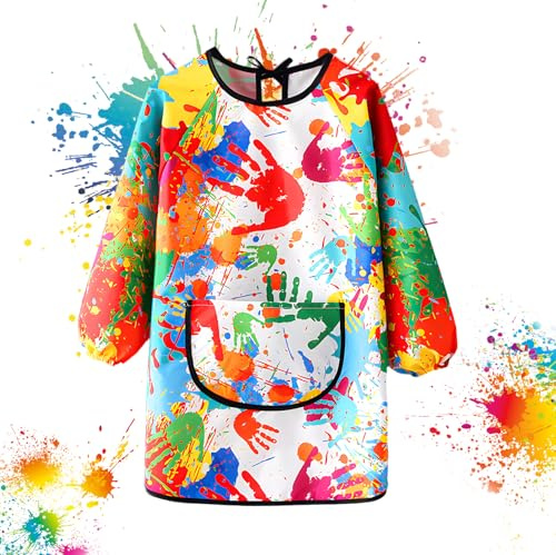 shallyong Tablier Peinture Enfant, Blouse Peinture Enfant 6-10 Ans Imperméable, avec Manches Longues et Grande Poche, Tablier pour Jeunes Artistes à l'École et à la Maison