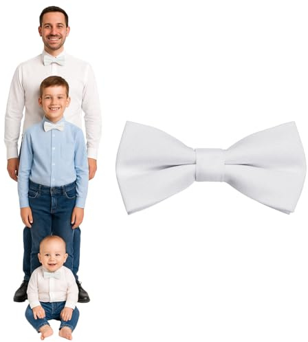 DonDon Papillon uomo bambino o neonato Bianco opaco, preannodato e regolabile in lunghezza in gabardine di cotone - accessorio elegante per matrimoni, comunioni e cerimonie