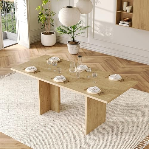Merax Ausziehbarer Esstisch 140/180x80x75 cm, rechteckiger Esszimmertisch, Tisch mit Dicke Tischplatte, T-förmige Beine, Holzfarbe