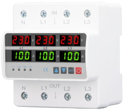Relais de surveillance de tension, dispositif de protection sur rail DIN triphasé, sur-sous-tension, limitation de courant, protecteur à réinitialisation automatique AC220V 380V