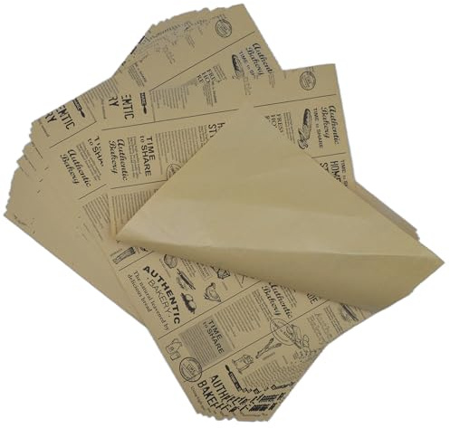 Fogli di carta da forno, resistente all'olio, stampa di giornali vintage per alimenti, impermeabile resistente al calore a prova di strappo per hamburger, patatine, panini, formaggio, torte, 100 fogli