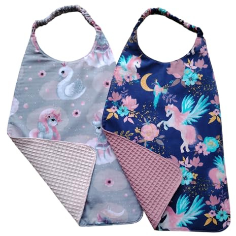 Générique Lot de 2 Serviettes de Table élastique 3-6 Ans - Bavoir Cantine Maternelle - Serviette à Enfiler -Fait Main -Motif Licorne/Cygne -Idéal école et créche