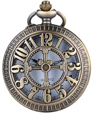 I-MART Retro Antique Bronze Pocket Watch with 31 Lobster Clasp Necklace Chain, Classic Quartz Clock Necklace, Vintage Steampunk Pocket Watch with Chain for Men and Women