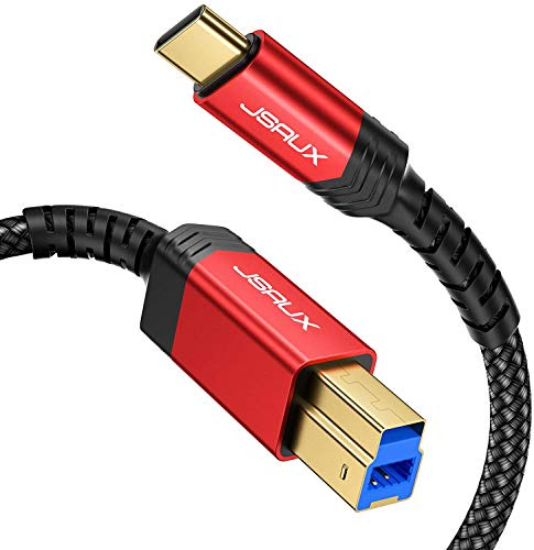 JSAUX USB B 3.0 Druckerkabel, 3M USB 3 zu USB C Druckerkabel, Typ B Kordel Nylon Geflochten Kompatibel mit Dockingstation, Externe Festplatten, Scanner und mehr-Rot
