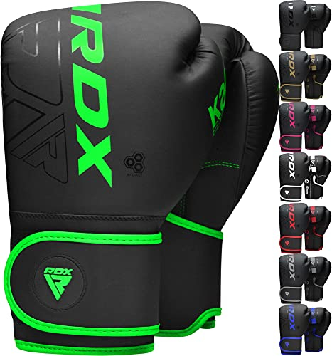 RDX Kinder Boxhandschuhe für Muay Thai Kickboxen Sparring, Maya Hide Leder Kara Junior Boxing Gloves, Sandsack Boxsack Punchinghandschuhe, Kickboxhandschuhe MMA Kampfsport Training Schwarz 6oz