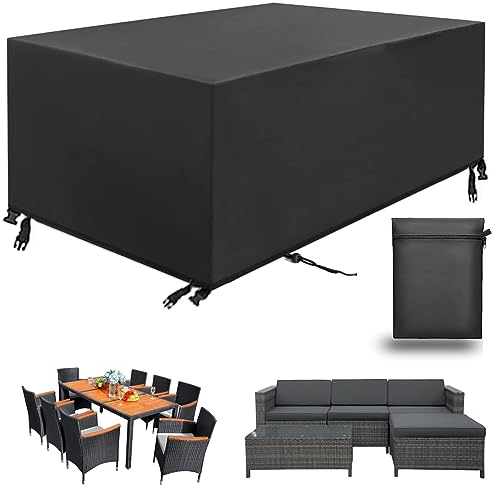 Aipwerer Abdeckung Gartenmöbel Wasserdicht, Abdeckplane für Gartenmöbel Winterfest, 420D Schutzhülle Abdeckhaube für Gartentisch Garten Möbel Tisch Rechteckig (Schwarz, 200x160x70cm 420D)