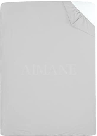 AIMANE® Single Fitted Sheet 92 x 190 CM Non Iron Percale Easy Care Poly Cotton Fitted Bed Sheet Perfect for Single Size Mattress (Light Grey)